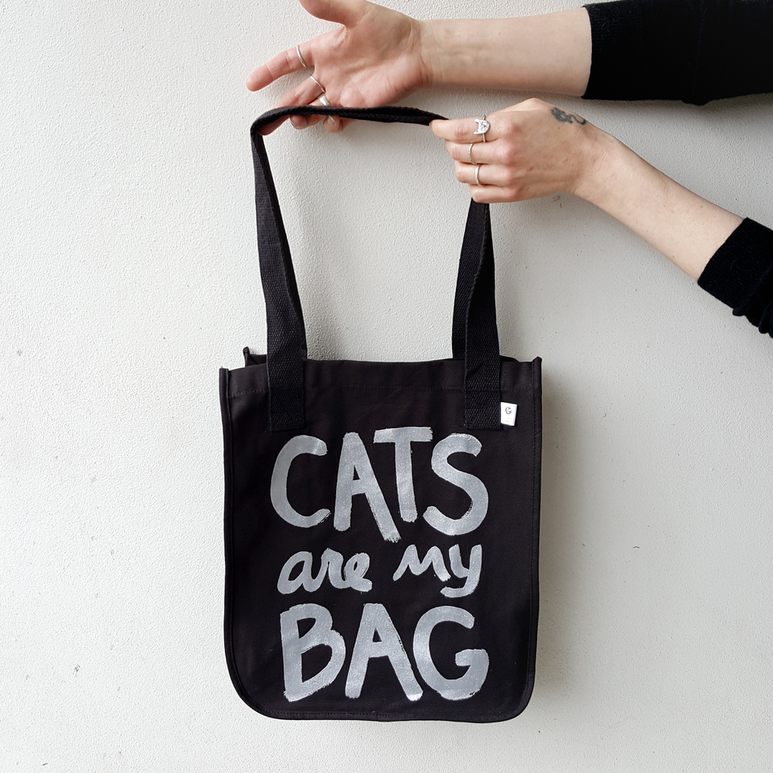 Organic Cats Are My Bag Market Tote - Black Tote Bag Xenotees