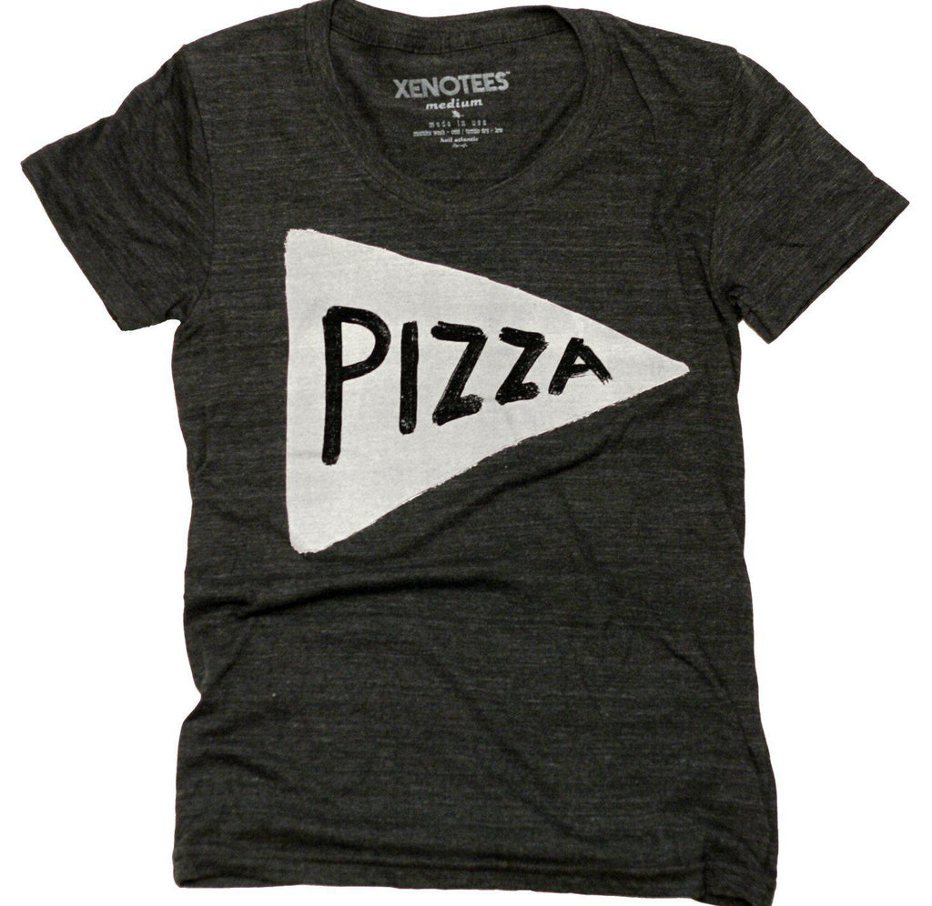 Womens Vintage Graphic Pizza T shirt in Black Womens Clothing Xenotees