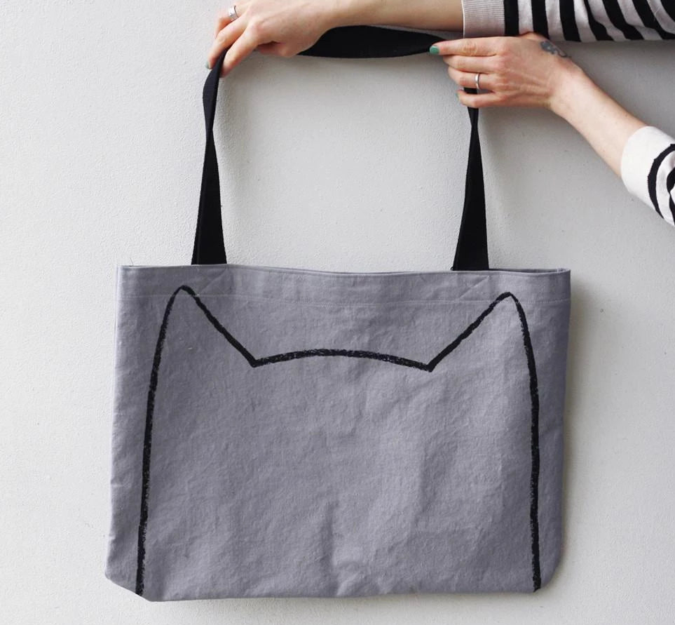 Gray Big Cat Tote Bag by Xenotees