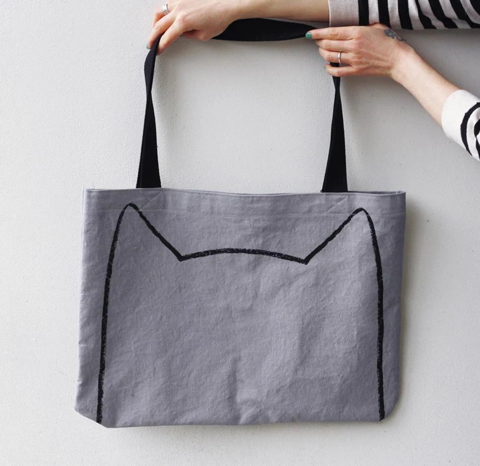 Gray Big Cat Tote Bag by Xenotees