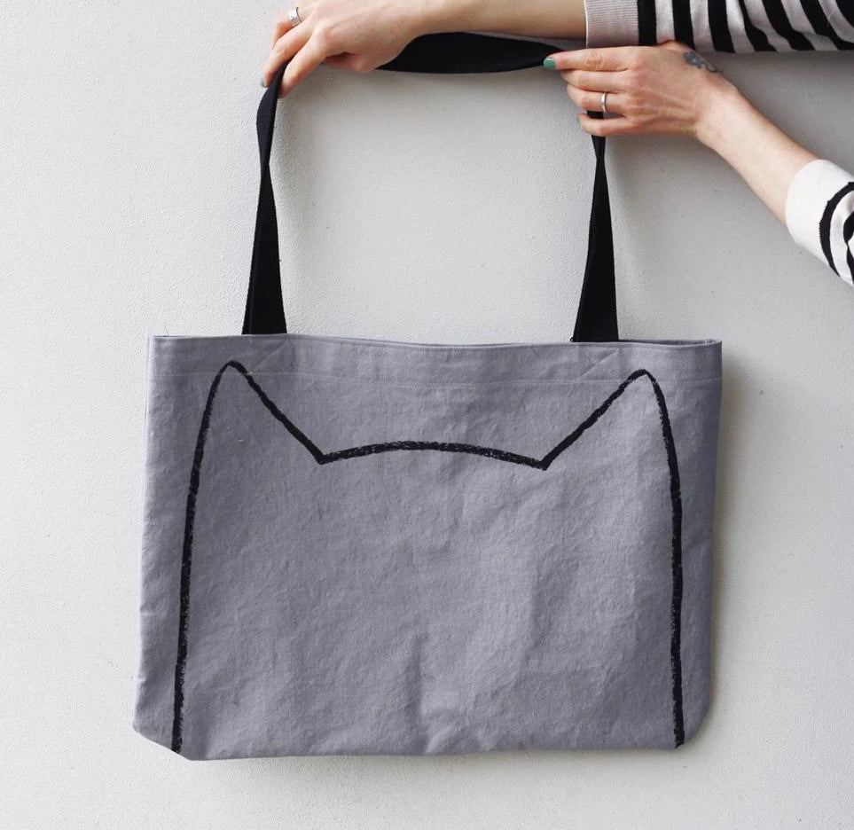 Gray Big Cat Tote Bag by Xenotees