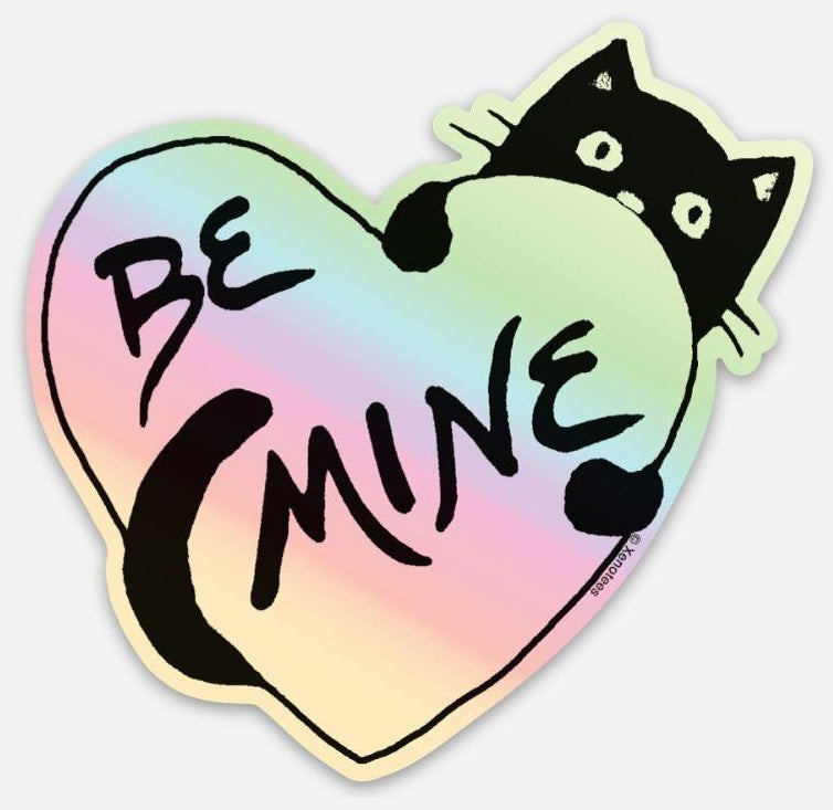Be Mine Holographic Heart Cat Lover Sticker Sticker Xenotees