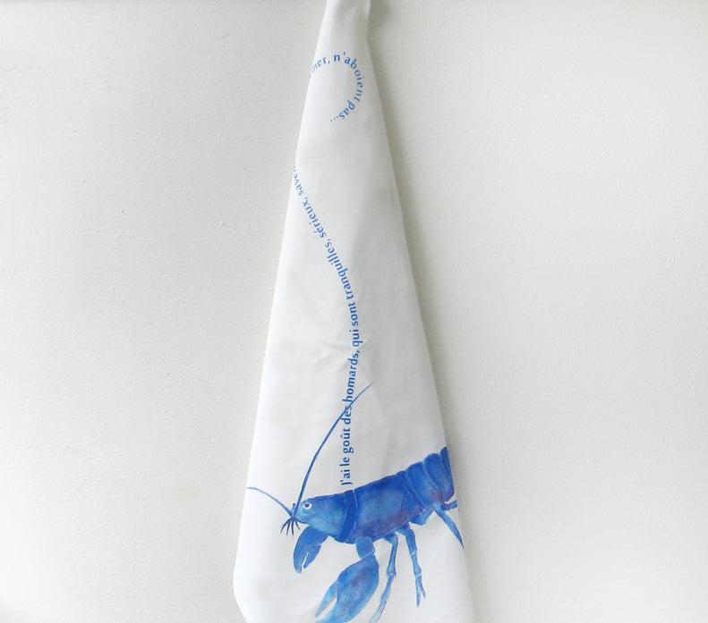 French Pet Blue Lobster Watercolor Made in the USA Flour Sack Towel