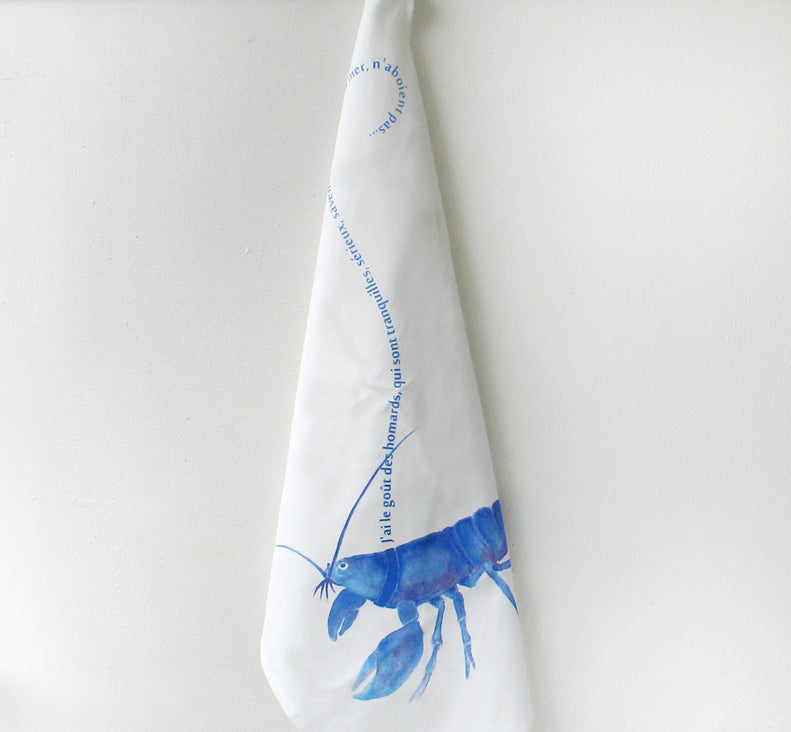 French Pet Blue Lobster Watercolor Made in the USA Flour Sack Towel