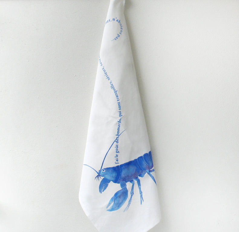 French Pet Blue Lobster Watercolor Made in the USA Flour Sack Towel