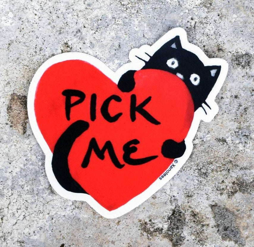 "Pick Me" Black Cat Adoption Vinyl Sticker Sticker Xenotees
