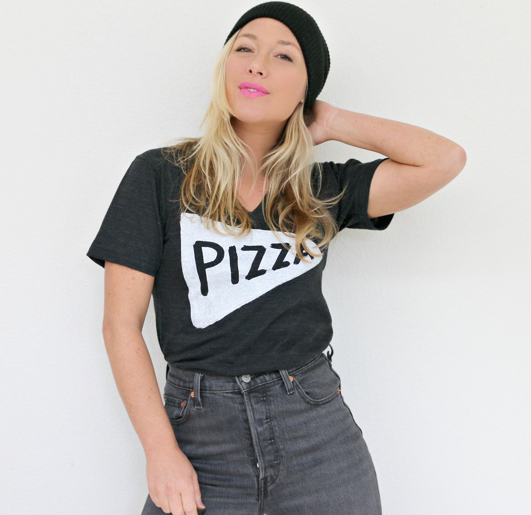 Unisex Vneck Pizza T-shirt by Xenotees