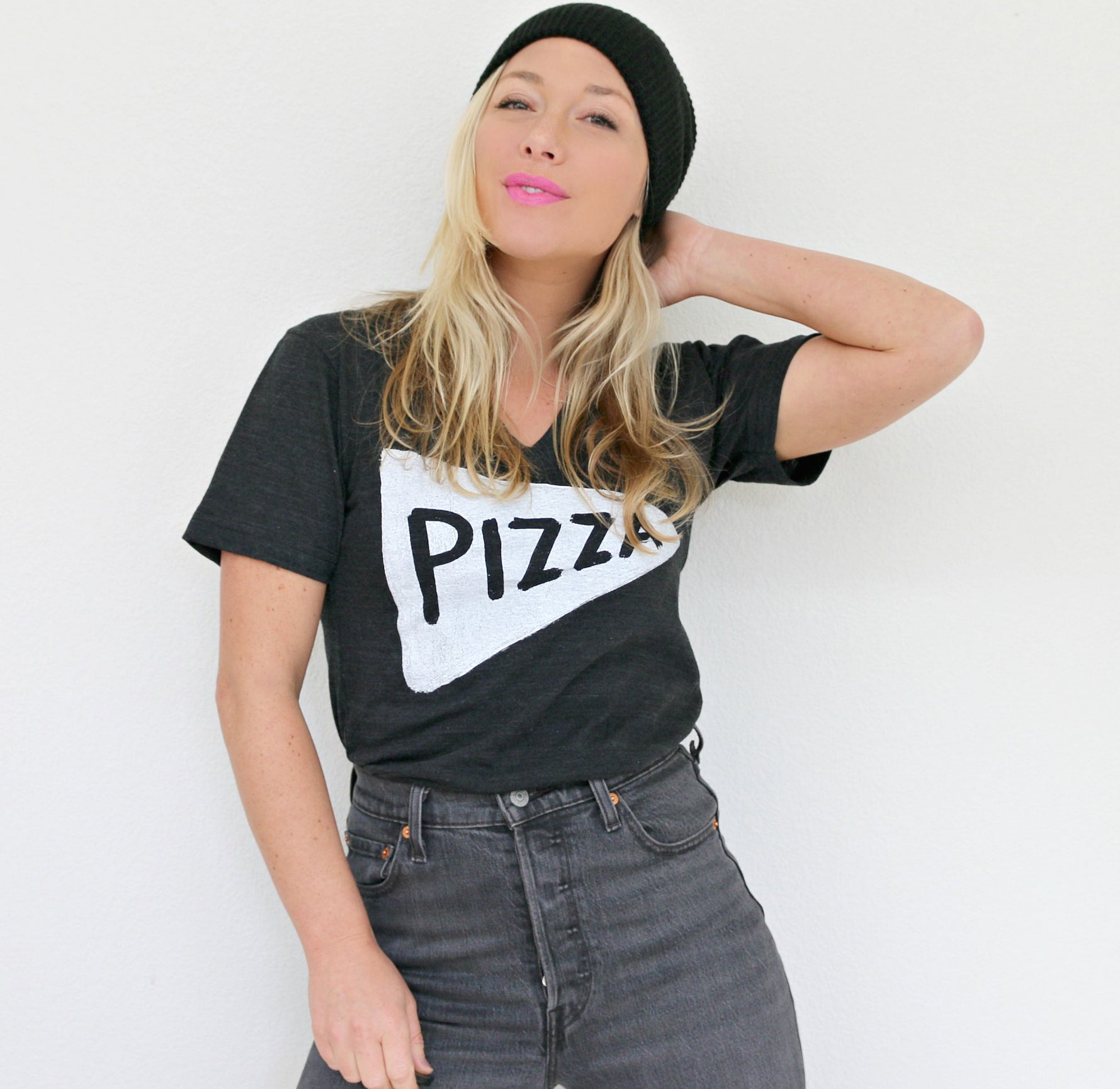 Unisex Vneck Pizza T-shirt by Xenotees