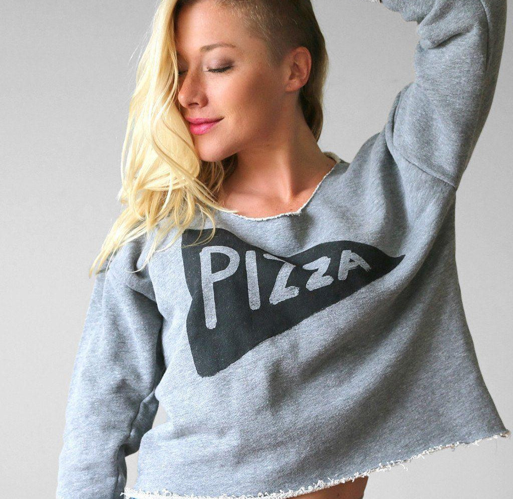 Slouchy Womens Pizza Party Crop Top Sweatshirt Womens Clothing Xenotees