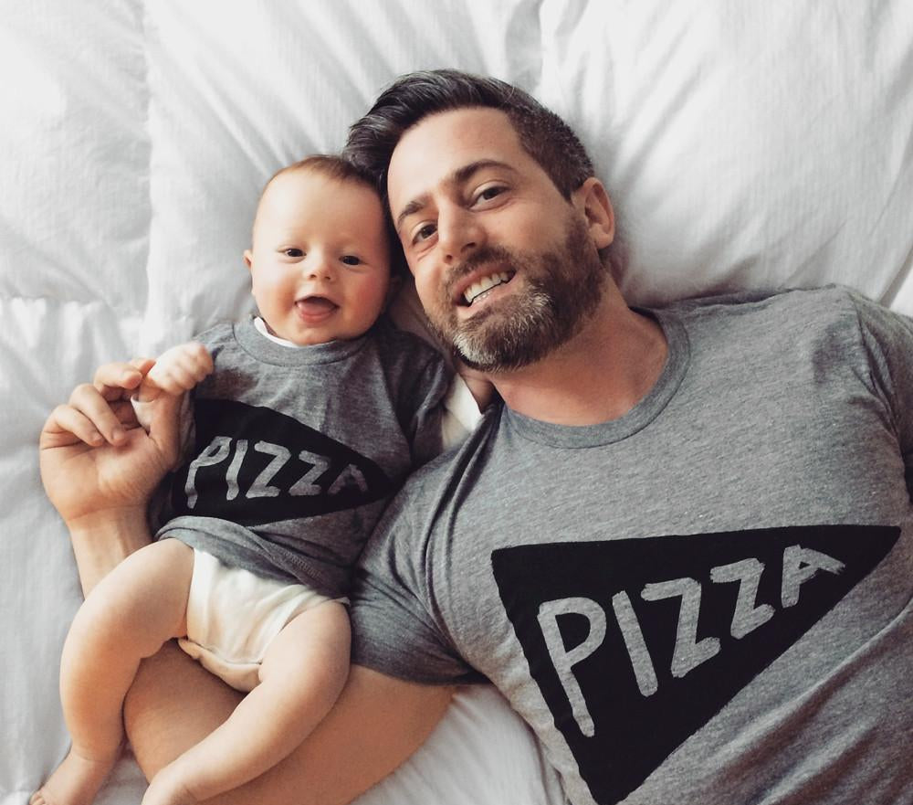 Father Child Matching Pizza Slice TShirts / Black by Xenotees