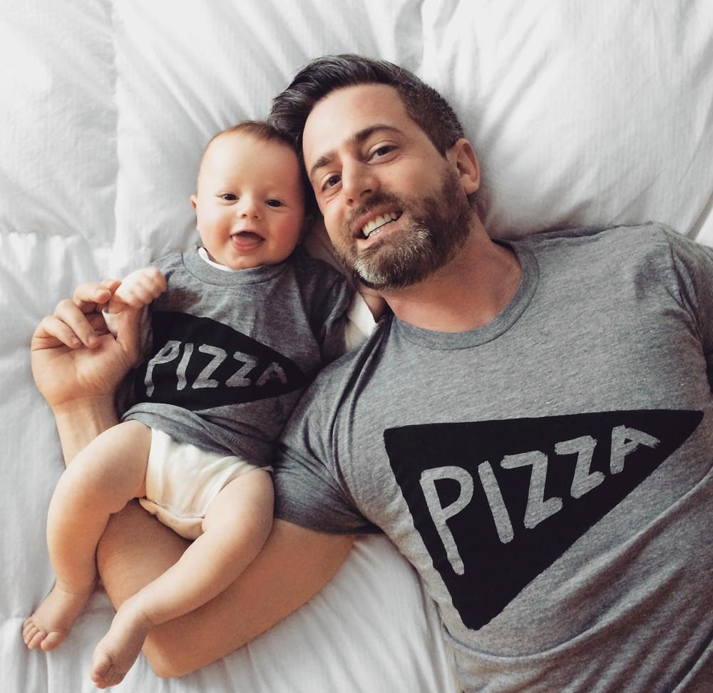 Father Child Matching Pizza Slice TShirts / Black by Xenotees