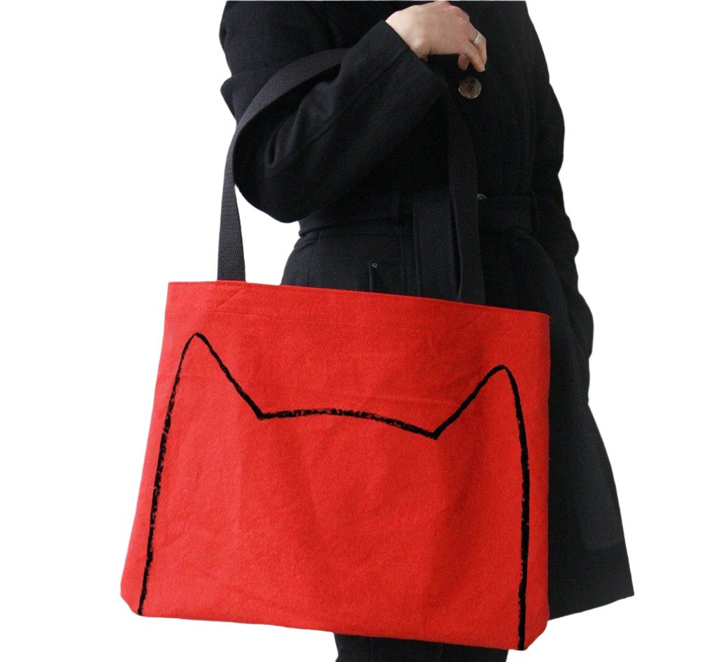 Red Big Cat Tote Bag by Xenotees