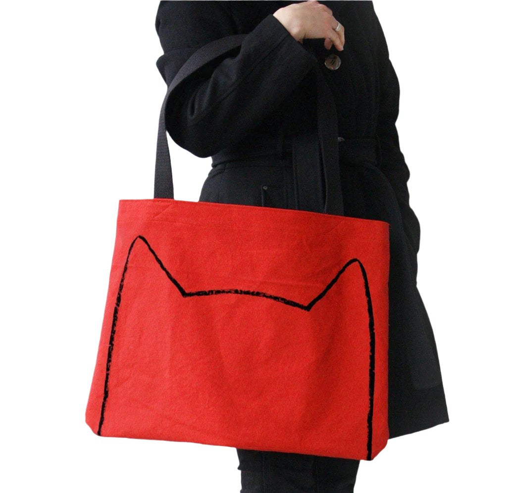 Red Big Cat Tote Bag by Xenotees
