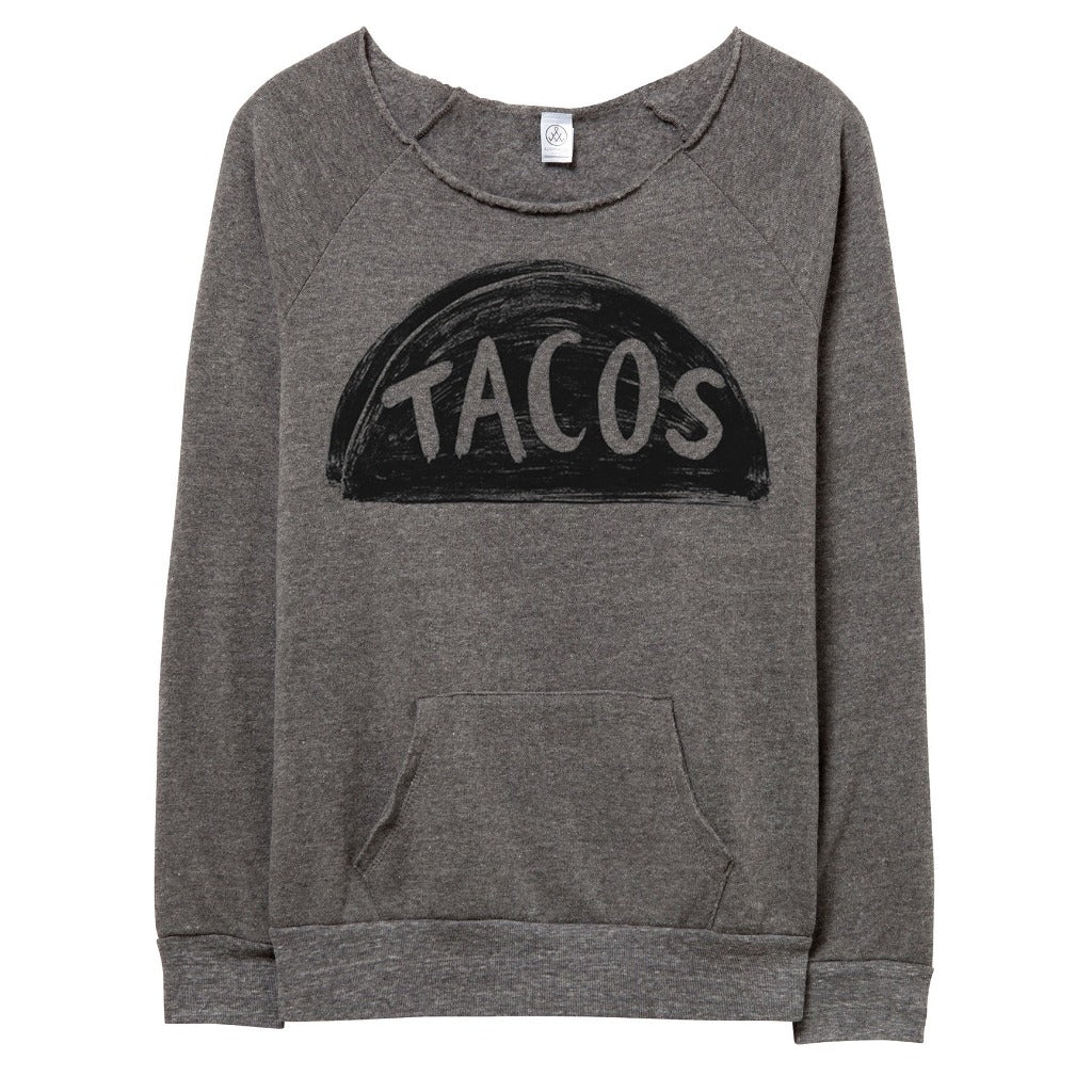 Womens Cozy Off the Shoulder Taco Print Sweatshirt