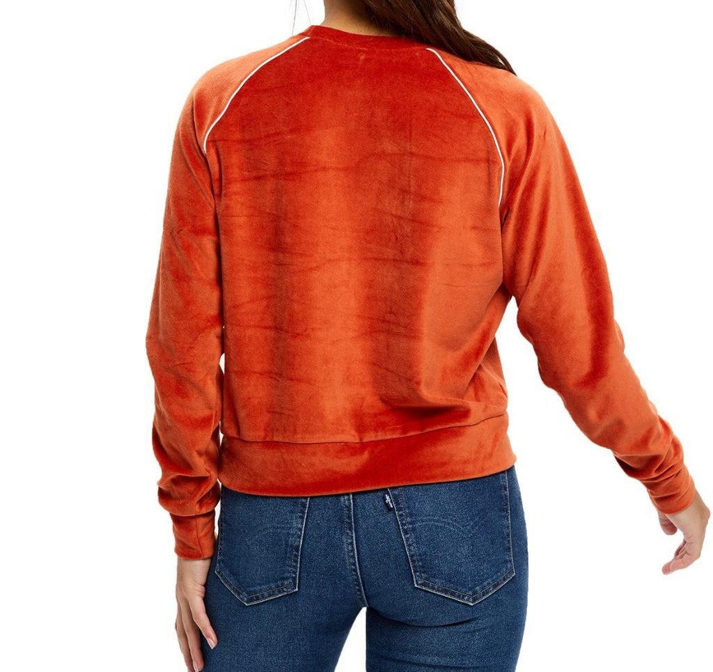 Ladies Orange Crop Top Velour Track Sweatshirt Sweatshirts Xenotees