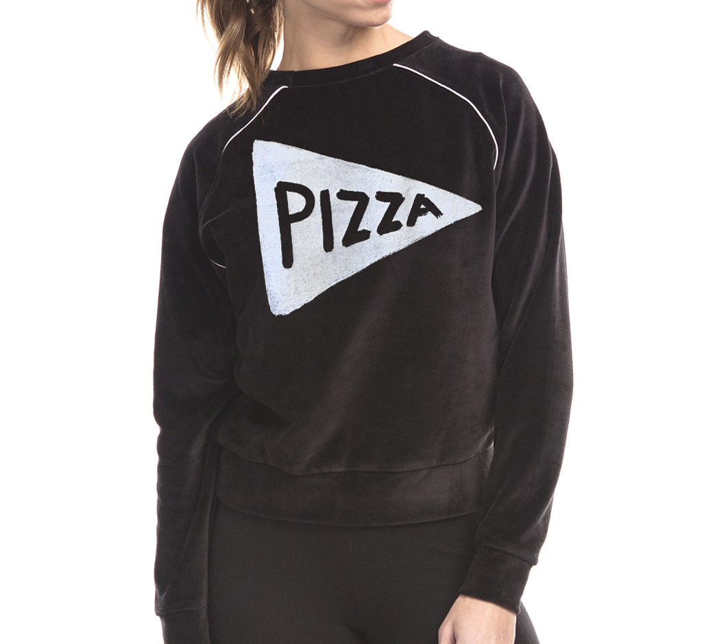 Womens Velour Pizza Lover Retro Sweatshirt Womens Clothing Xenotees