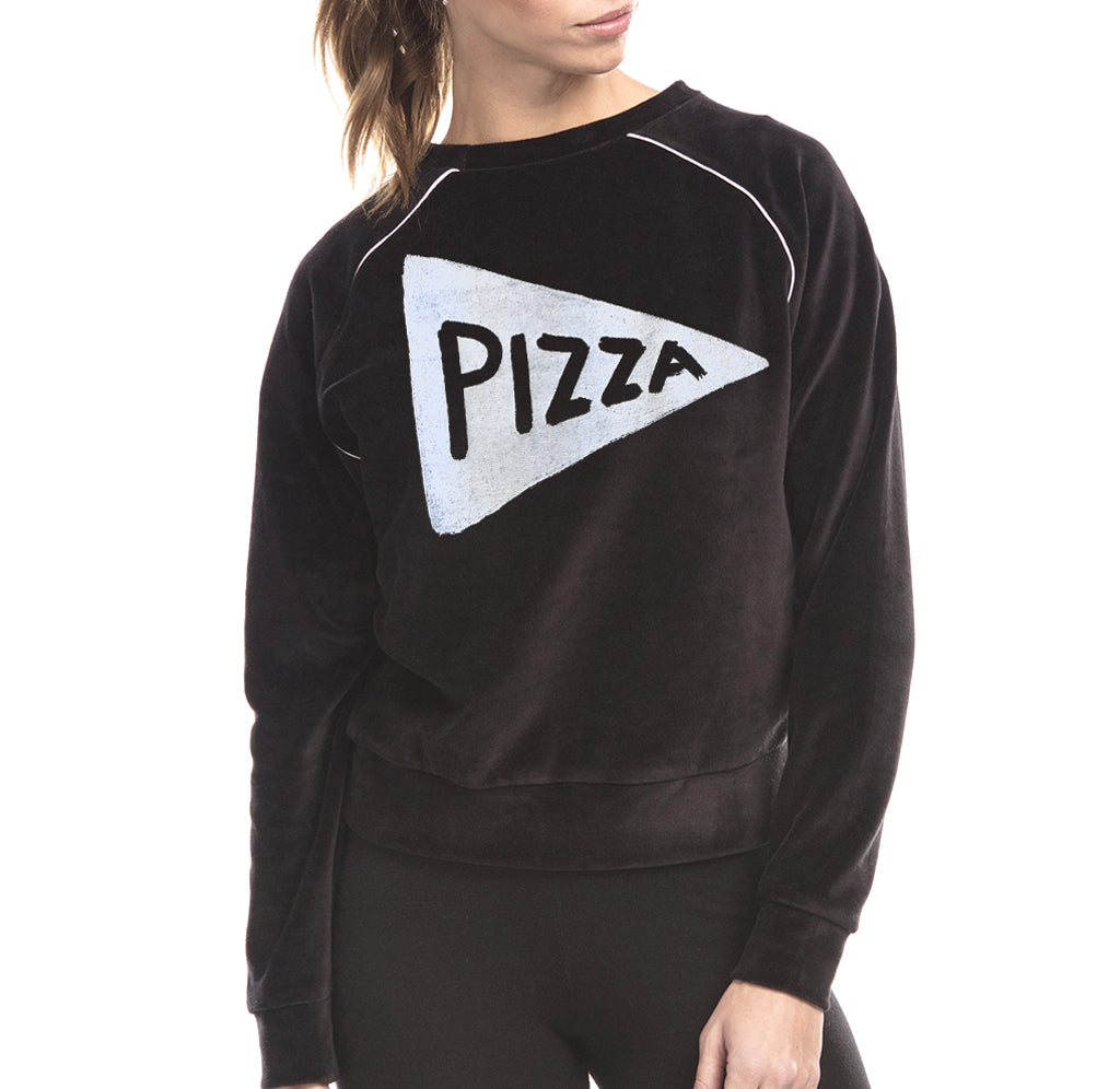 Womens Velour Pizza Lover Vintage Style Sweatshirt Womens Clothing Xenotees
