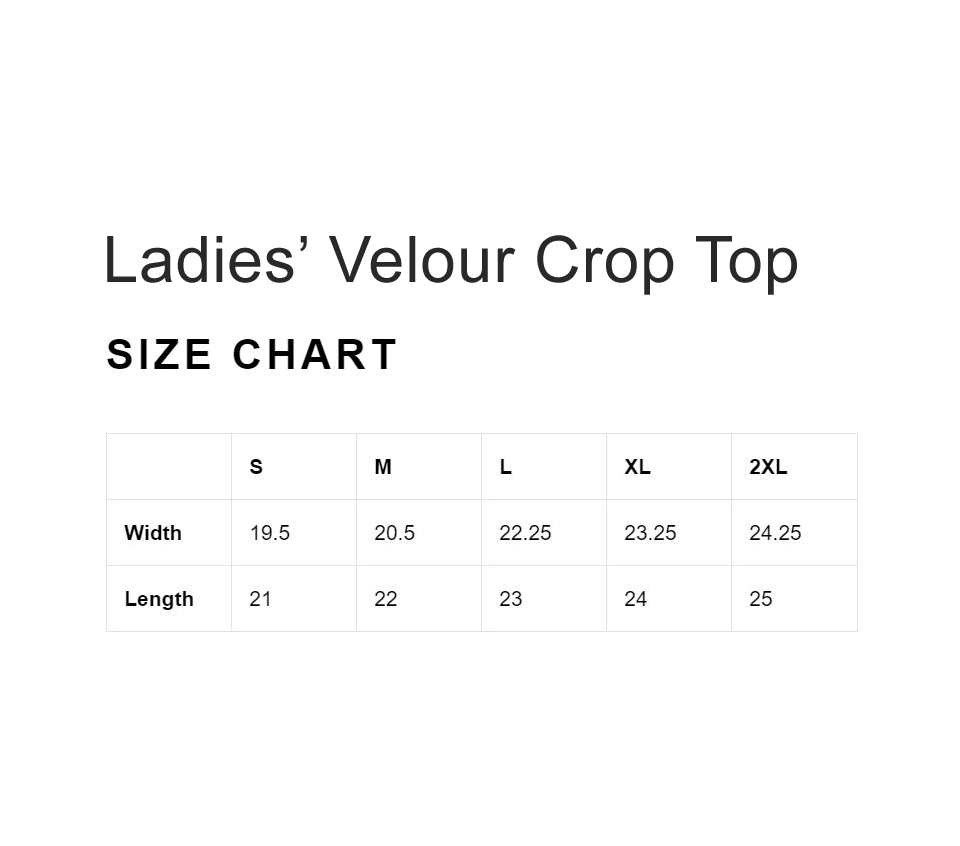 Size Chart for Velour Sweatshirt