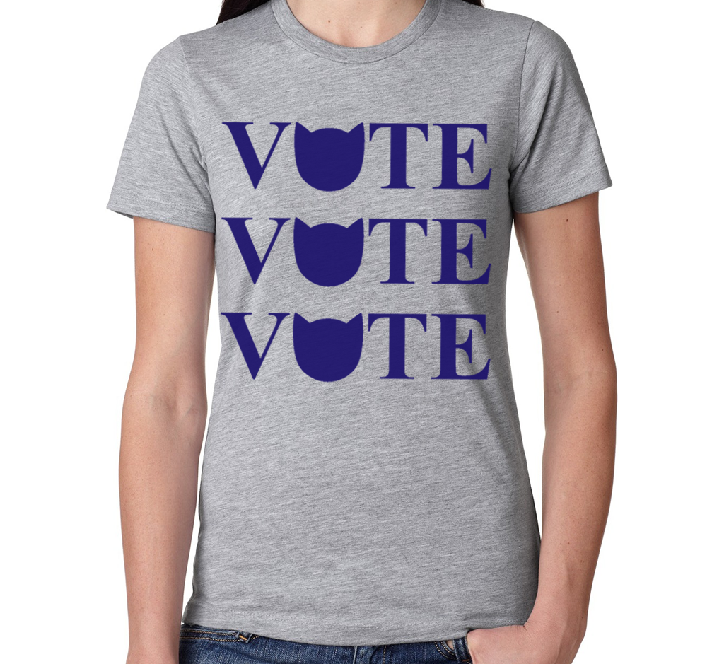 Women's Baby Blue Vote for Cats Graphic T-shirt Womens Clothing Xenotees