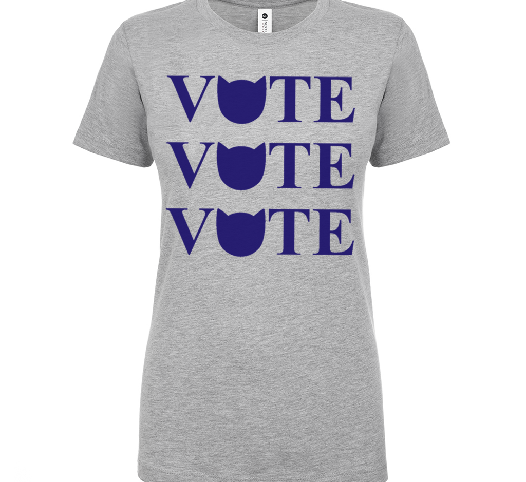 Women's Baby Blue Vote for Cats Graphic T-shirt Womens Clothing Xenotees