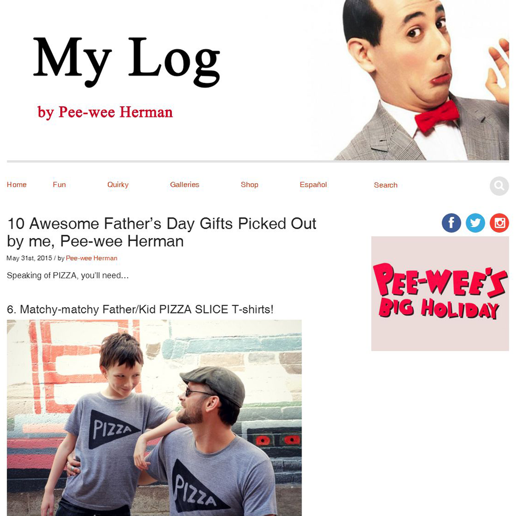 Xenotees Pizza Shirts Featured on the Pee-wee Herman Log!
