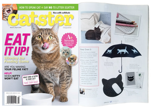 Xenotees' Cat Nap Pillowcases are featured in the Catster Magazine article, "Cat Decor Ideas and Tips From a Pro"