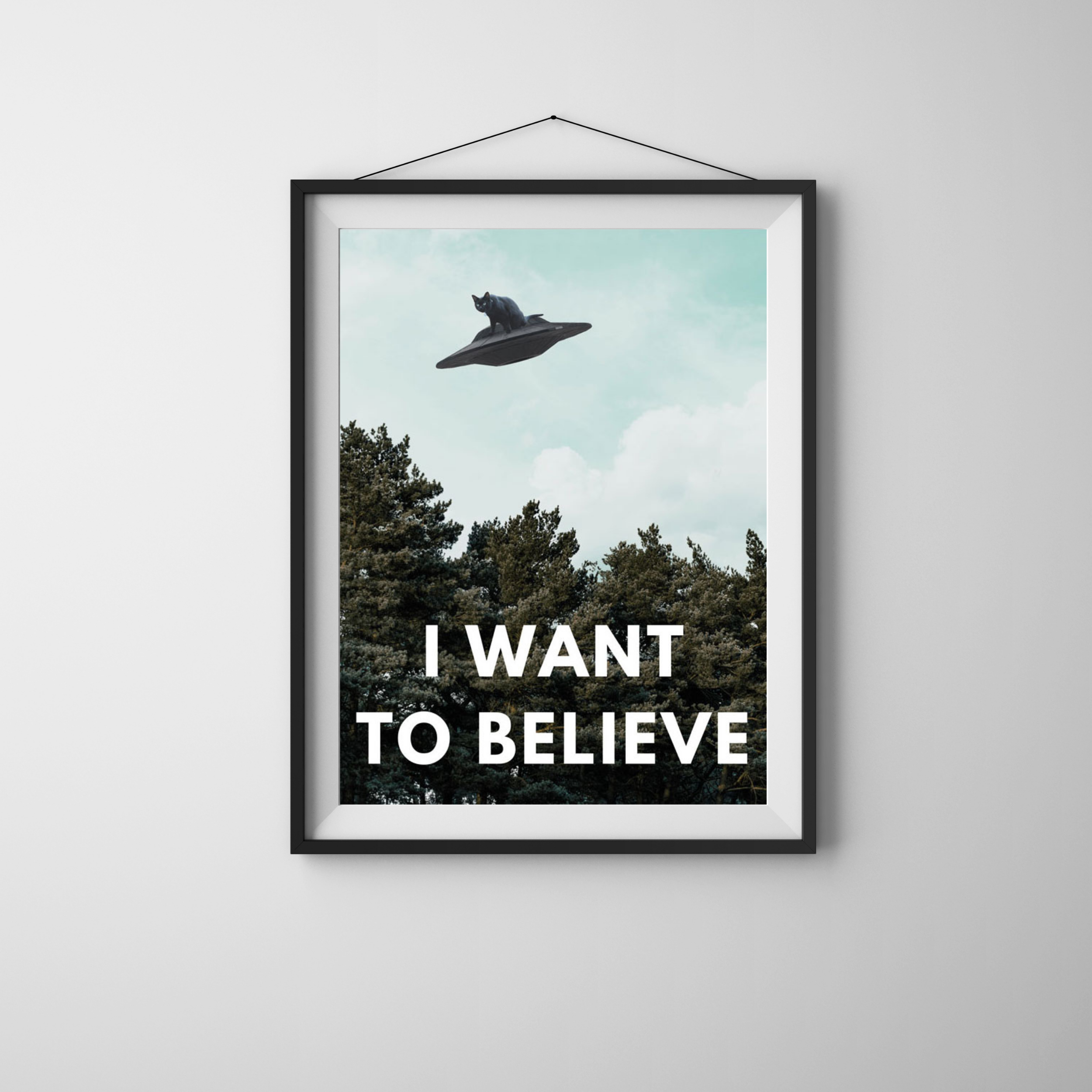 I Want To Believe (Cats are Aliens) UFO Wall Art Poster Art Prints Xenotees