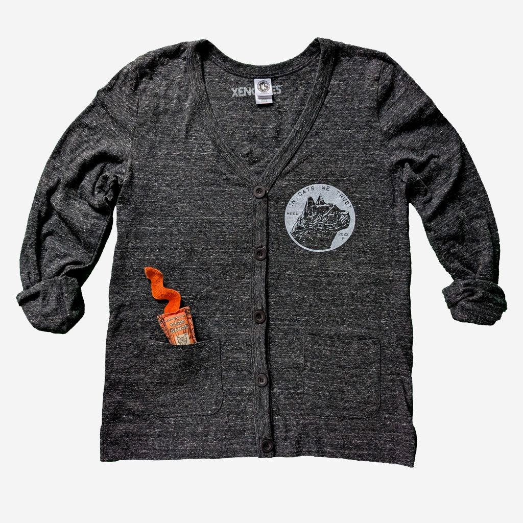 Women's VNeck Cat Mom Cardigan Sweater with pockets