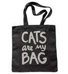 Funny “Cats Are My Bag” Tote – Black Canvas with Metallic Silver Print