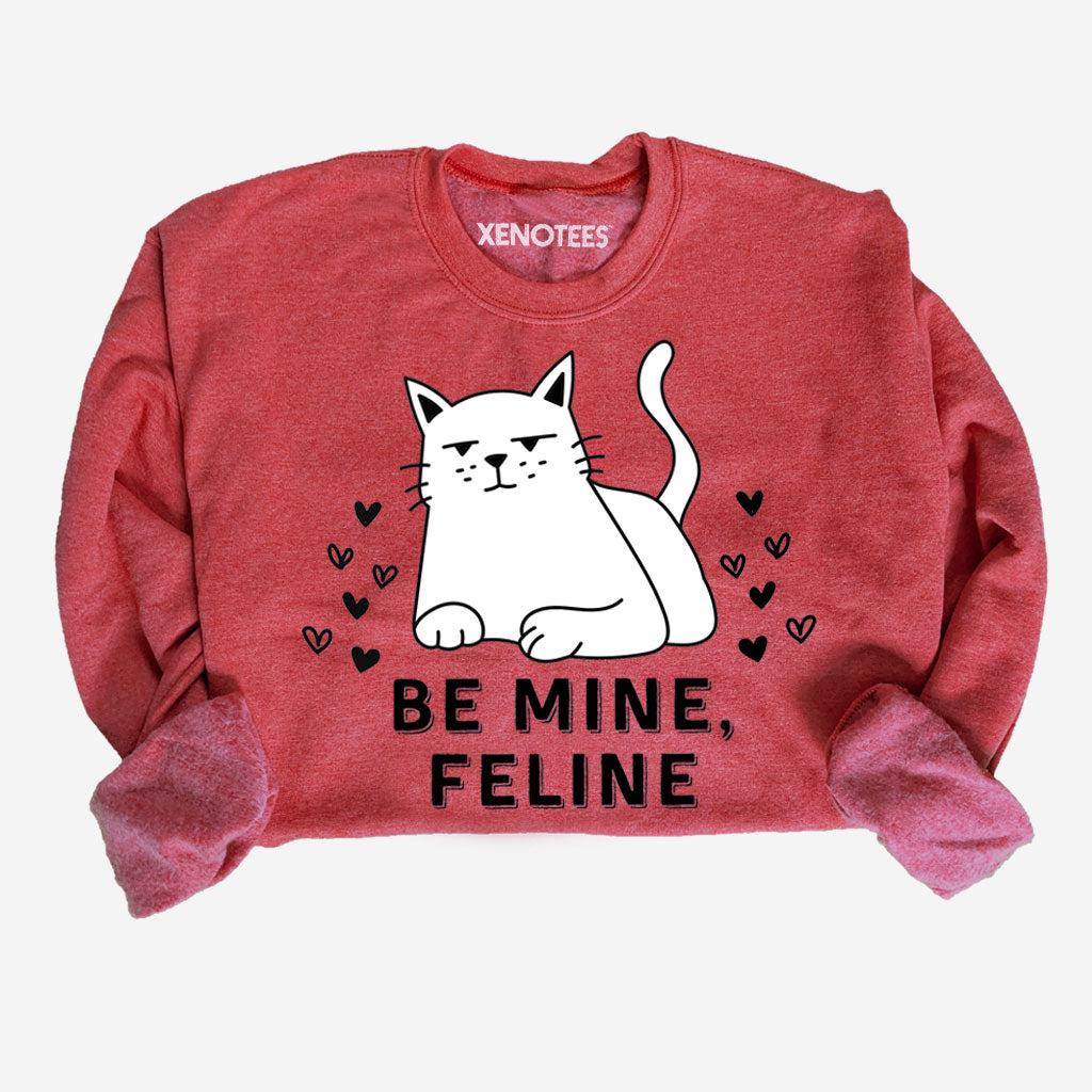 Funny Be Mine Feline Cat Lover Valentine Sweatshirt Sweatshirts Xenotees