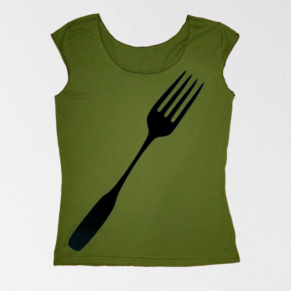 Giant Pop Art Fork T shirt Design screen printed on American Apparel