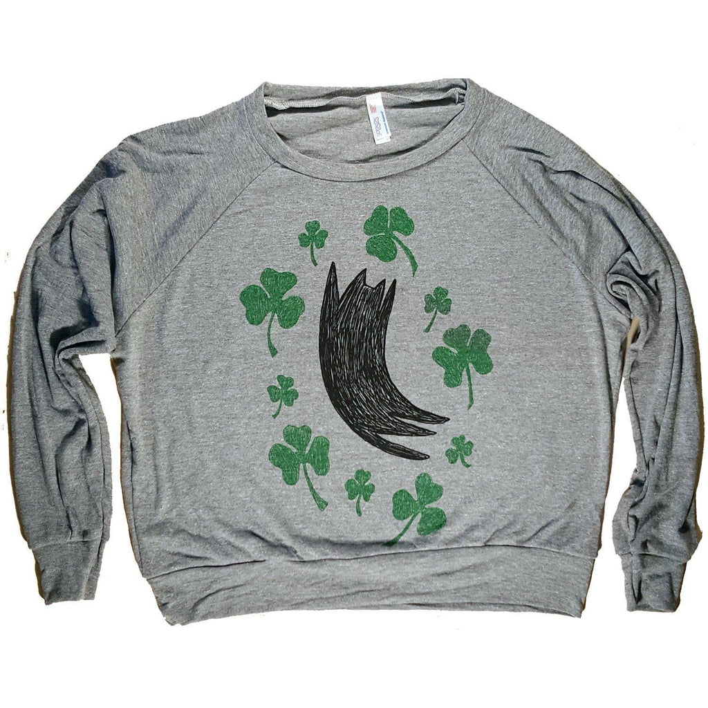 Womens Lucky Black Cat Shamrock Pullover Sweathsirt by Xenotees
