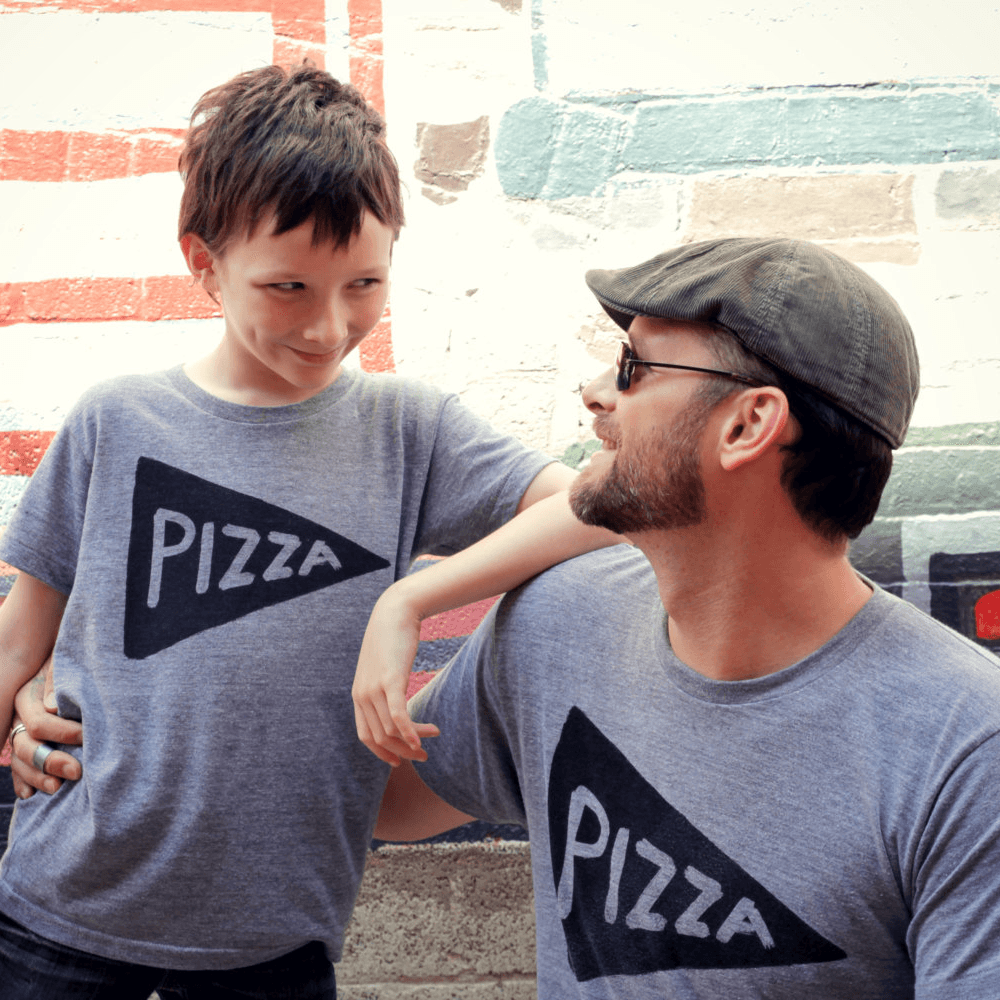Father Child Matching Pizza Slice TShirts / Black by Xenotees