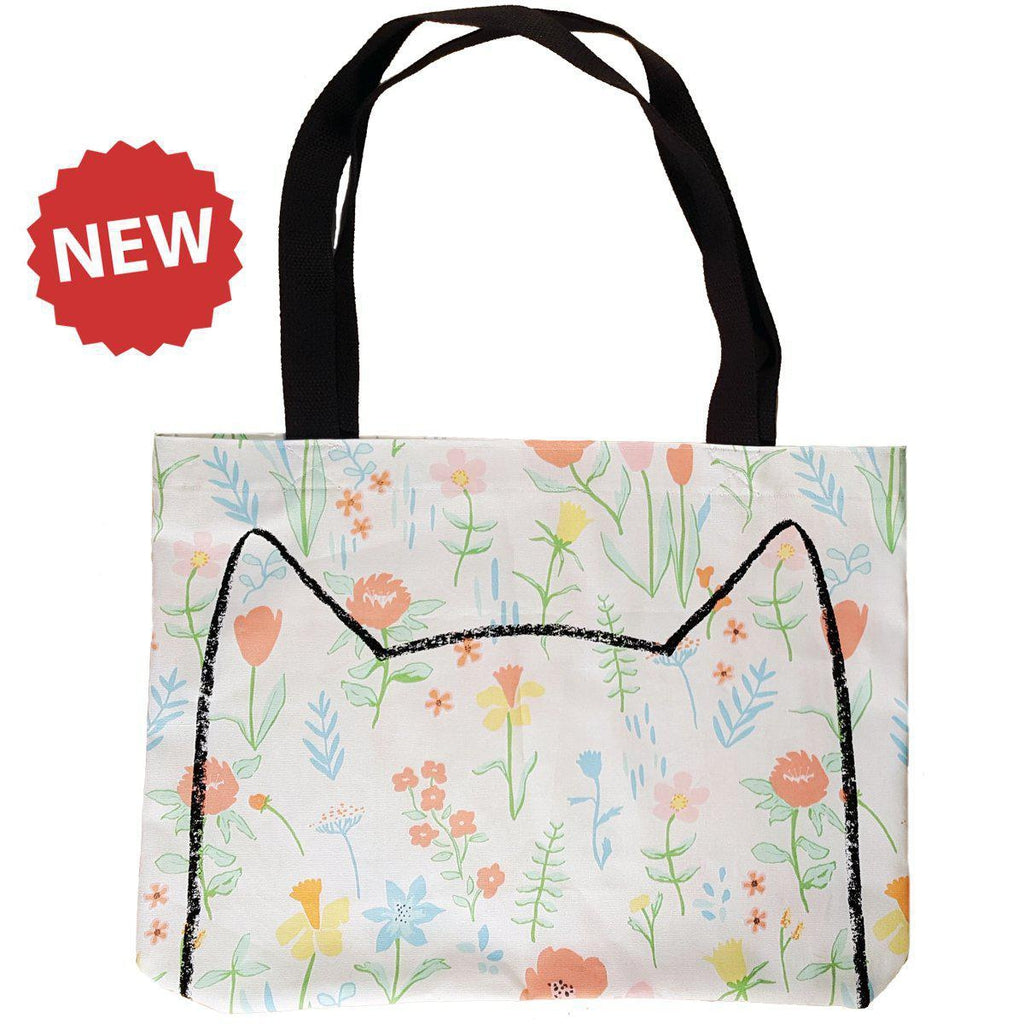 Floral Cat Market Tote Bag by Xenotees