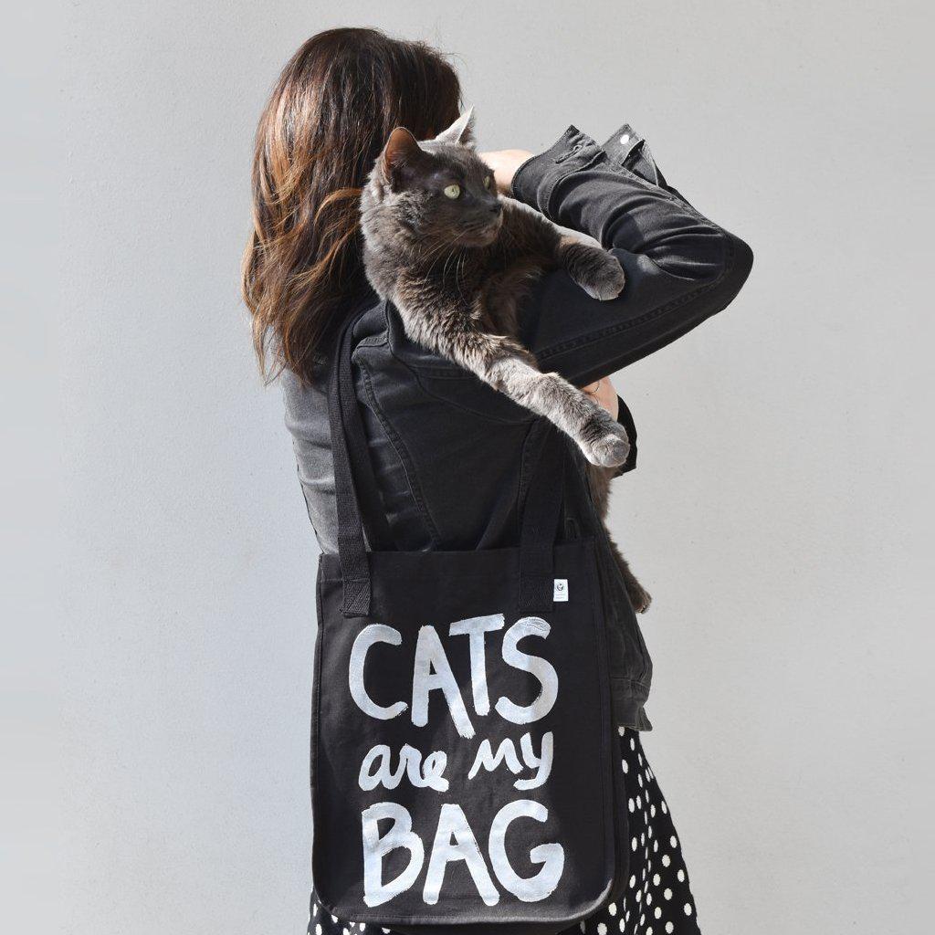 Organic Cats Are My Bag Market Tote - Black by Xenotees