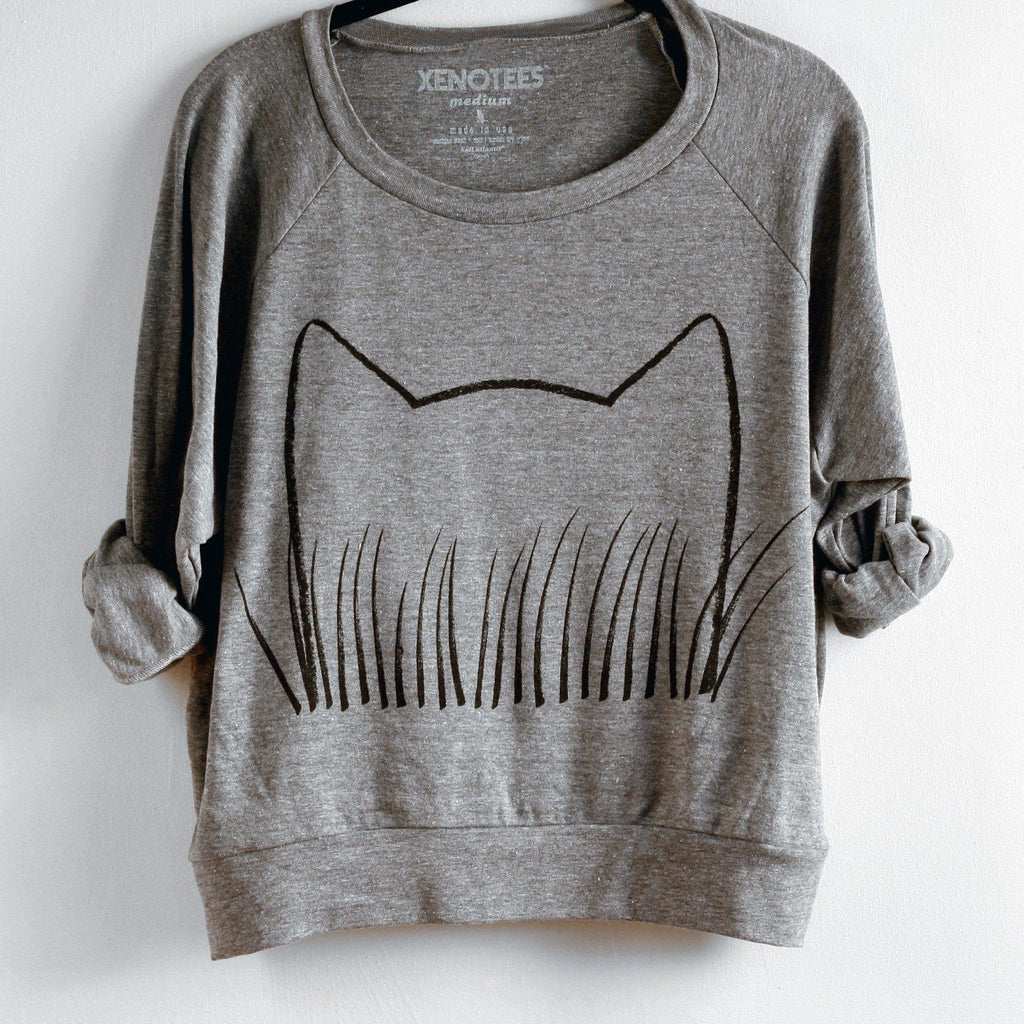 Womens Cat Grass Pullover by Xenotees