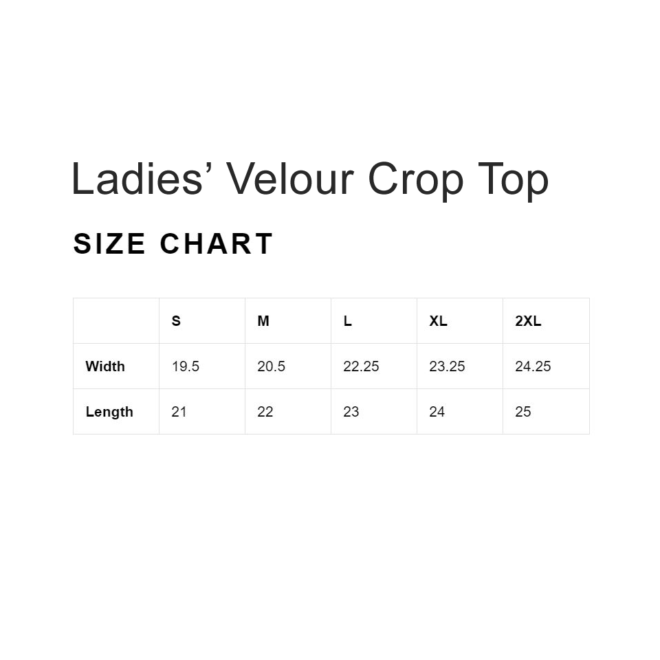 Size Chart for Velour Sweatshirt